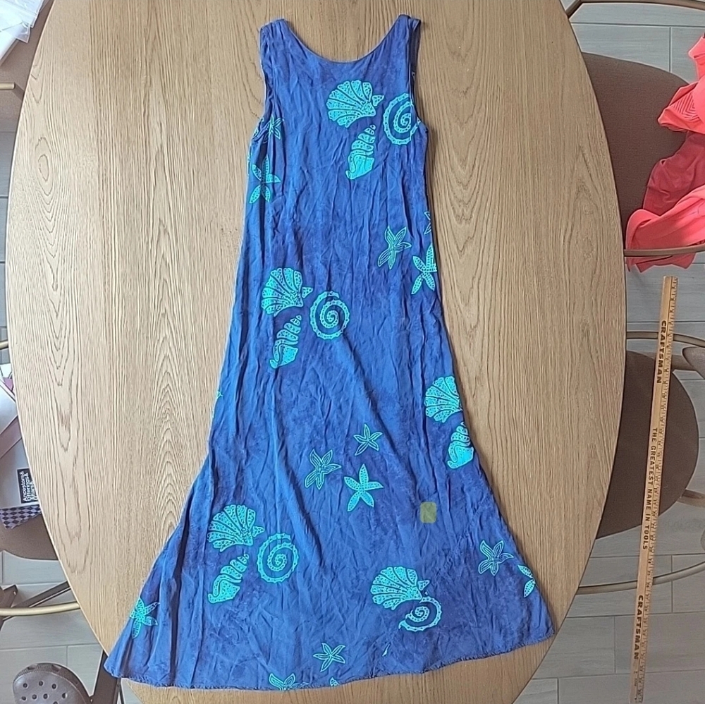 Bali Batiks Blue and Green Shell Print Maxi Dress‎
